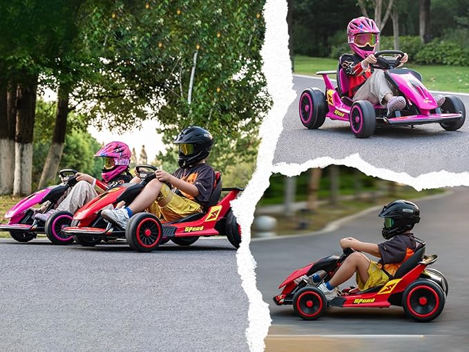 24V Electric Go Kart for Kids, Drift Kart with 400W Motors, EVA Tires, Max Speed 8.1 MPH, Music, Wireless, Electric Drifting Cart Outdoor Ride on Toy for Kids Ages 6+ (Orange)