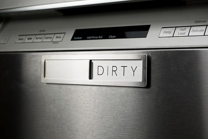 Stainless Steel Dishwasher Magnet Clean Dirty Sign - Premium Magnetic Signs That Say Clean/Dirty - Optional Sticker Adhesive for Non-Metal Surface Dish Washers - All Metal Minimalistic Style