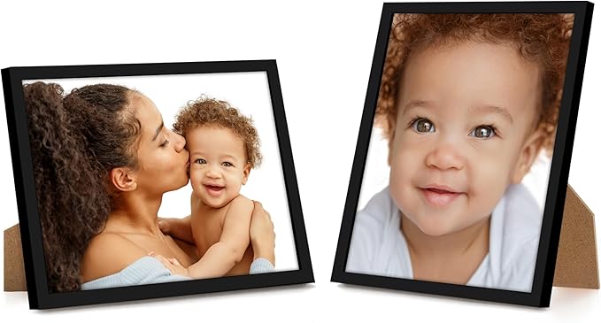 Americanflat 7x9 Picture Frame with Shatter-Resistant Glass - Streamline Collection - Thin Border Photo Frame for Tabletop and Wall Display - Hanging Hardware and Easel Stand Included - Black