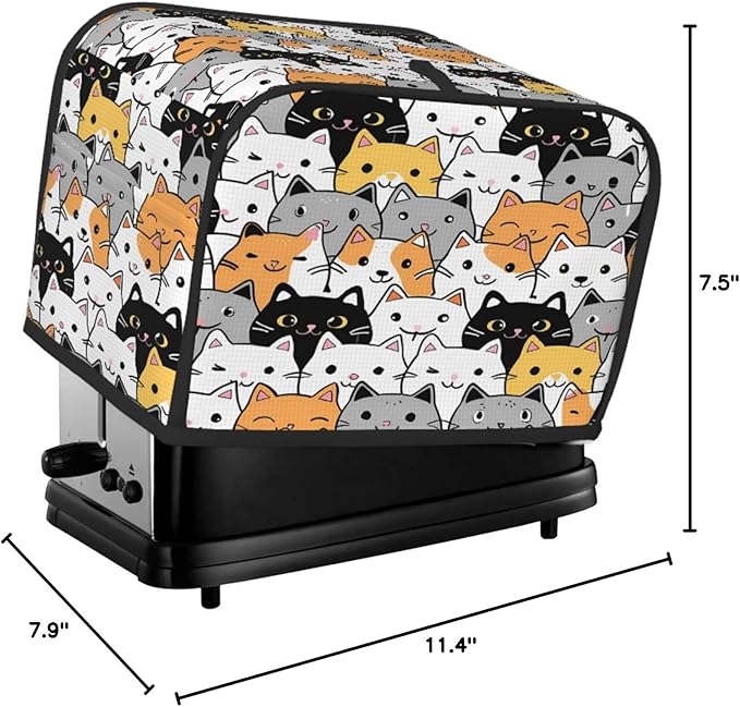 Toaster Cover 2 Slice Cute Cartoon Cat Animal Waterproof Appliance Cover with Hang Loop Bread Baker Toaster Cover for Kitchen