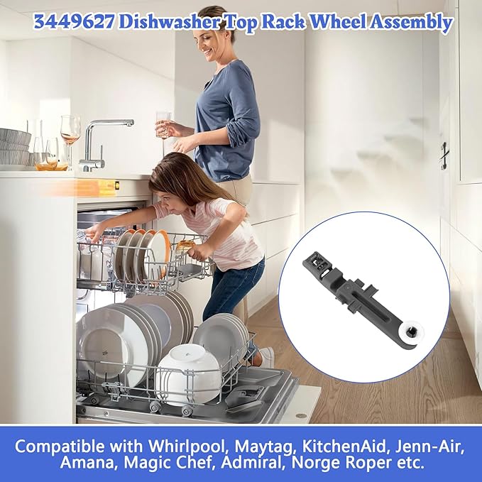 W10571738 Dishwasher Upper Dishrack Adjuster And Wheel Assembly Compatible with Whirlpool Maytag Dishwasher Top Rack Wheel Assembly Replacement Parts 3449627 PS11756470 WPW10571738 AP6023130 (1 Pack)