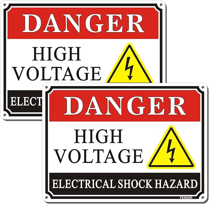 Danger High Voltage Electrical Shock Hazard Sign 2 Pack, 10 x 7 inches Rust Free Aluminum Sign, UV Protected, Fade Resistant