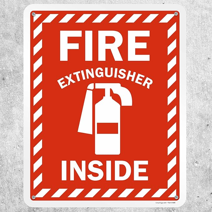 SmartSign 30 x 24 inch “Fire Extinguisher Inside” Metal Sign with Pre-cleared Holes, 80 mil Laminated Rustproof Aluminum, Red and white, Made in USA