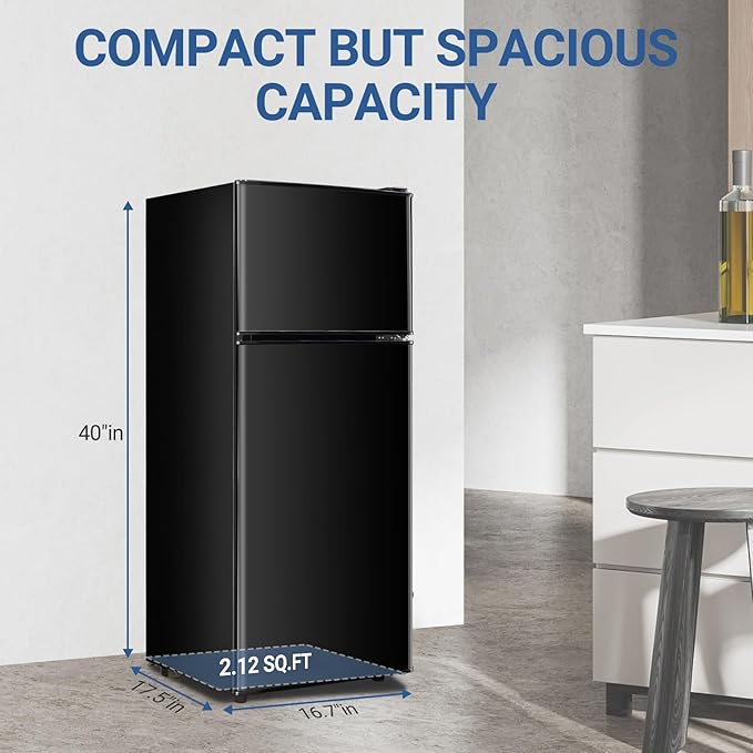Apartment Size Fridge with Freezer 3.6 Cu. Ft. Mini Refrigerator with Freezer, Small Dorm Fridge Adjustable Thermostat & Shelves Small Refrigerator with Freezer for College, Office, Kitchen, Black