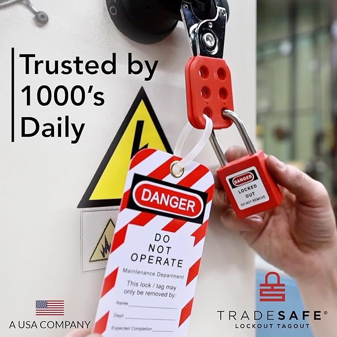 TRADESAFE Lockout Tagout Tags - 60 Danger Do Not Operate Tags with 60 Zip Ties, Premium 32 mil Vinyl, OSHA Compliant Loto Tags for Lock Out Tag Out, Out of Service, Electrical Equipment Repair