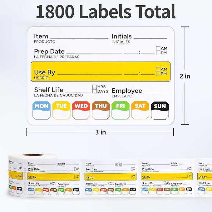 Restaurant Quality Shelf Life Food Rotation Labels Vinyl, 2” x 3” Self-Adhesive Removable Freezer Food Labels, Perfect for Reusable Containers, Easy to Remove, Food Safety Date Sticker (6 PCS)