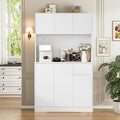 71" Tall White Kitchen Pantry Cabinet with 6 Doors & Power Outlet, Freestanding Storage Hutch with Countertop, Adjustable Shelves for Dining Room, Laundry Room