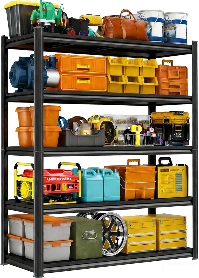78''H Metal Garage Shelving Unit, 5-Tier Garage Storage Shelves, Adjustable Upgraded Reinforced Double-Layer Columns for Basement Kitchen Laundry Room Pantry Rack 78''H x 35.4''W x 13.8''D