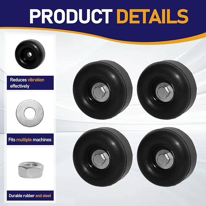 4-Pack Heavy Duty Anti Vibration Rubber Foot Pads, Screw-On Rubber Bumper Isolators Compatible with Generators, Pressure Washers, Compressors, Amps, Trailers