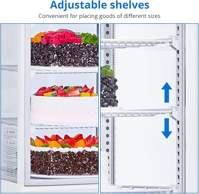 Commercial Display Refrigerator, Glass Door Merchandiser Cooler with Adjustable Shelves, LED Lighting, Sliding Rear Door, Temperature Control for Bakery, Cafe, Restaurant, Store