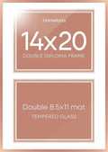 Homeforia 14x20 Double Diploma Frame, High End Metal 14 x 20 Rose Gold Certificate Frames with Mat for Two 8.5x11 Diplomas, 20x14 Dual Award Graduation Matted Frame, Tempered Glass, Wall Kit, Set of 1