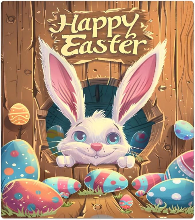 Cute Easter Bunny Egg Wood Cave Dishwasher Magnet Cover, Reusable Refrigerator Panel Stickers Microwave Front Door Covers Magnets for Kitchen Home Appliances Holiday Party Decorations 23 X 26 in