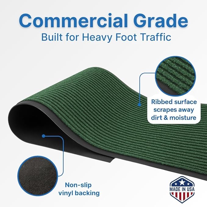 Consolidated Plastics Brush Dry Mat - Made in USA, Heavy-Duty Commercial DoorRug for Indoor/Outdoor Entryways, Non-Slip Backing for High-Traffic Areas (2' W x 3' L, Green)