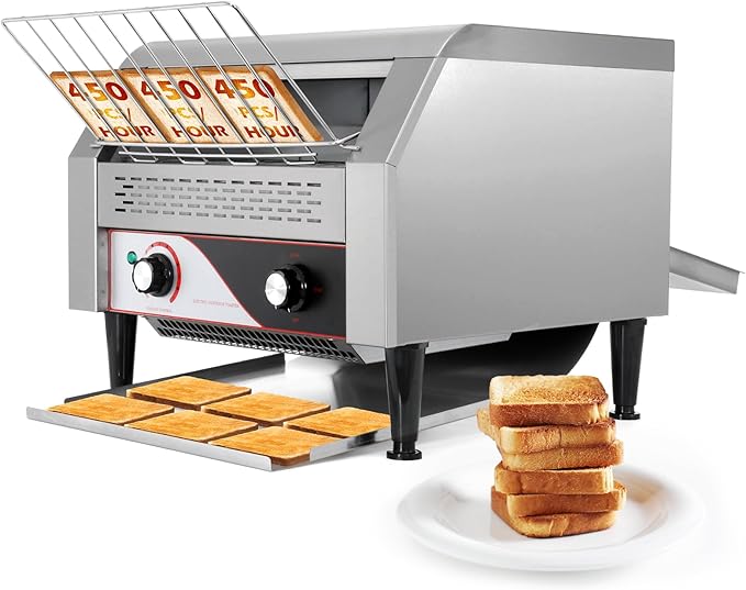 Dyna-Living Commercial Conveyor Toaster 450 Slices/Hour Restaurant Conveyor Toaster for Bun Bagel Bread, 1900W Heavy Duty Stainless Steel Commercial Toasters Bun Toasters
