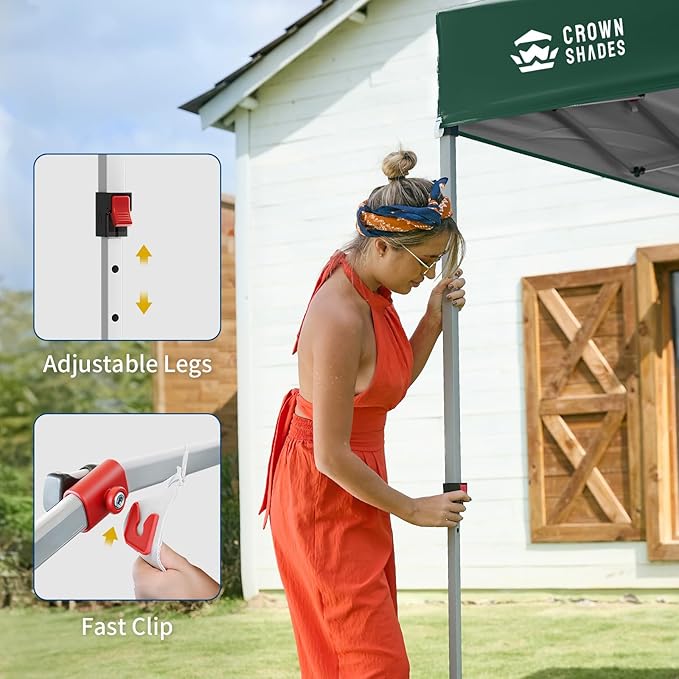 CROWN SHADES 8x8 Pop up Canopy Instant Canopy with 1 Removable Sidewall,4 Ropes & 8 Stakes, STO'N and Go Bag, Forest Green