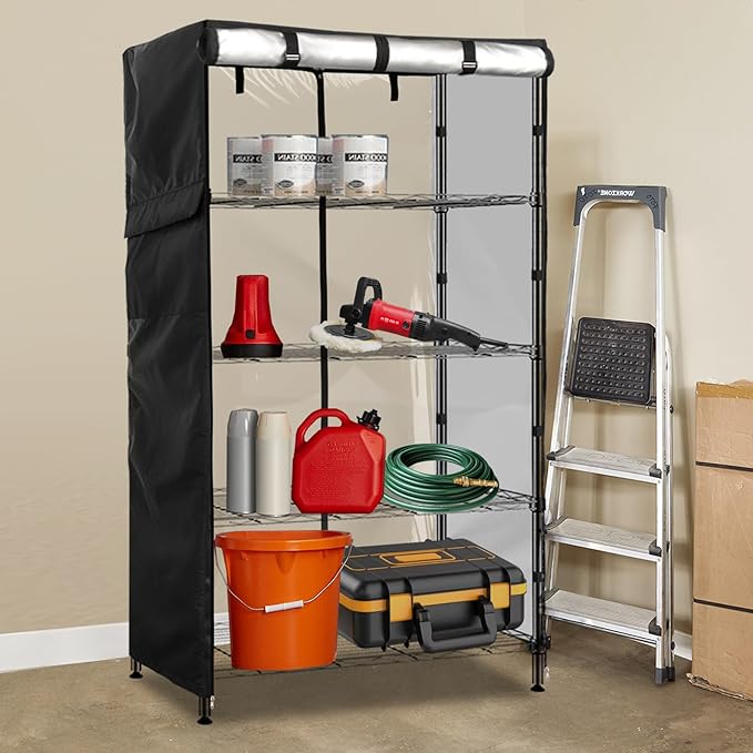 Wire Shelf Cover,600D Heavy Duty 100% Waterproof Shelf Covers for Wire Shelving,Outdoor Storage Shelves Cover for Metal Rack,48" W x 18" D x 72" H,Black with Clear Front
