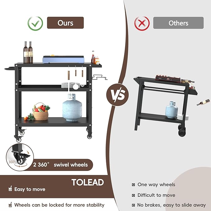TOLEAD Outdoor Grill Cart, Grill Tables for Outside, Outdoor Pizza Oven Table, Outdoor Table for Grill, Pizza Oven Stand for Pizza Oven, Outside, Griddle, Patio (NO Hook)