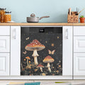 Mushroom Fall Butterfly Dark Dishwasher Magnet Cover Front Door Magnetic Dishwasher Cover Decorative Refrigerator Magnet Covers Appliances Stickers for Kitchen Home Decor, 23" x 26"