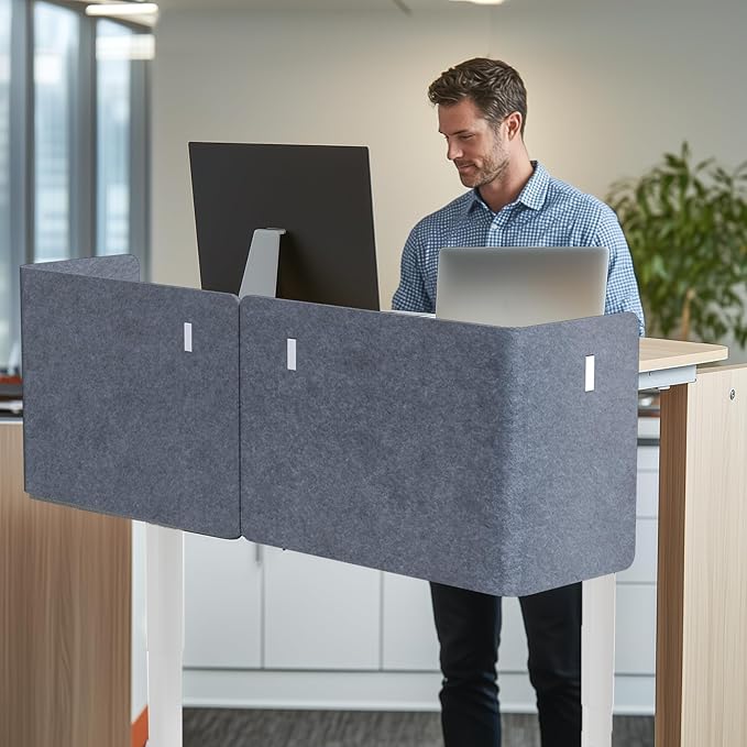 Desk Privacy Panel,2PCS L-Shaped Clamp-On Office Desk Divider,2-in-1 Adjustable Acoustic Desktop Partition Or Under Desk Modesty Screen,for Office,Home,Felt(Grey, 47.2" x 17.7")
