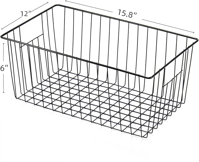 Upright Freezer Organizer Bins， Freezer Baskets for 16, 17, 21 cu.ft Standup Freezer, Wire Storage Baskets with Built-in Handles for Frozen Foods, Snacks, Vegetables, Fruits and More, Set of 6 , Black