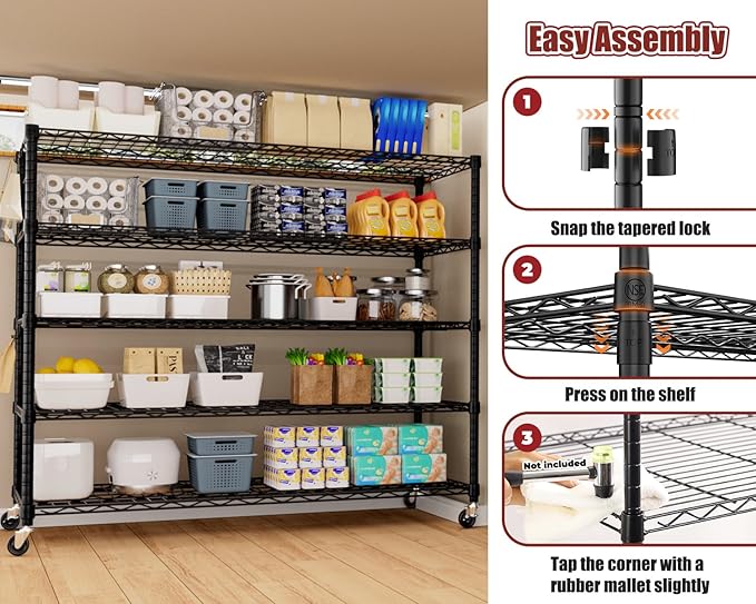 PrimeZone 5 Tier 80.7" Hx55.5 Wx24 D Wire Shelving with Wheels 3000lbs NSF Certified Storage Shelves Heavy Duty Metal Shelf Adjustable Rolling Rack Commercial Garage Restaurant Warehouse Kitchen 2Pcs