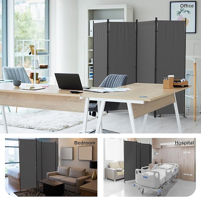 Privacy Screen Room Divider as Dressing Screen 4 Panel Wall Room Divider with 3 Wider Feet Portable Wall 6FT Partition Wall for Office Dining Room Children's Separate Rooms,Grey