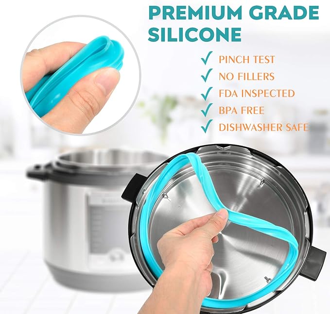 6QT Silicone Sealing Ring 3 Pack with Steam Release Valve | Fits Instanpot Duo/Lux/Ultra 5QT & 6QT Cookers, Dishwasher Safe.