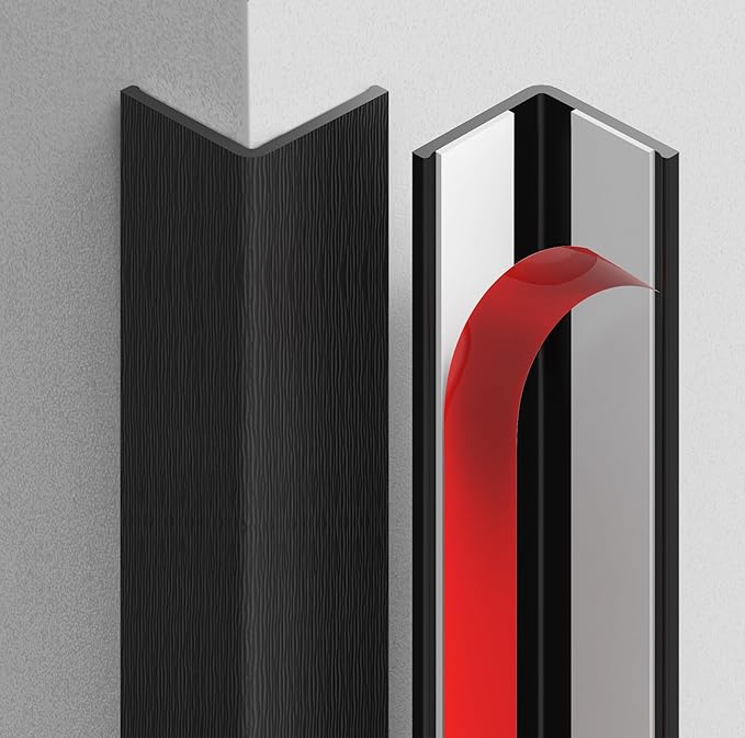 Wall Corner Protector, Walls Edge Protector，Self-Adhesive Wall Corner Guards,PVC Double Side Edge Protector， Furniture Stairs Guard (Black Wood Grain 2PCS 90cm/35.4in)