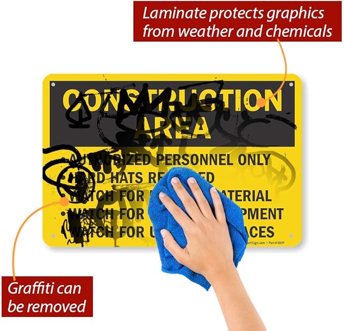 SmartSign "Construction Area - Authorized Personnel Only, Hard Hats Required" Sign | 12" x 18" Aluminum