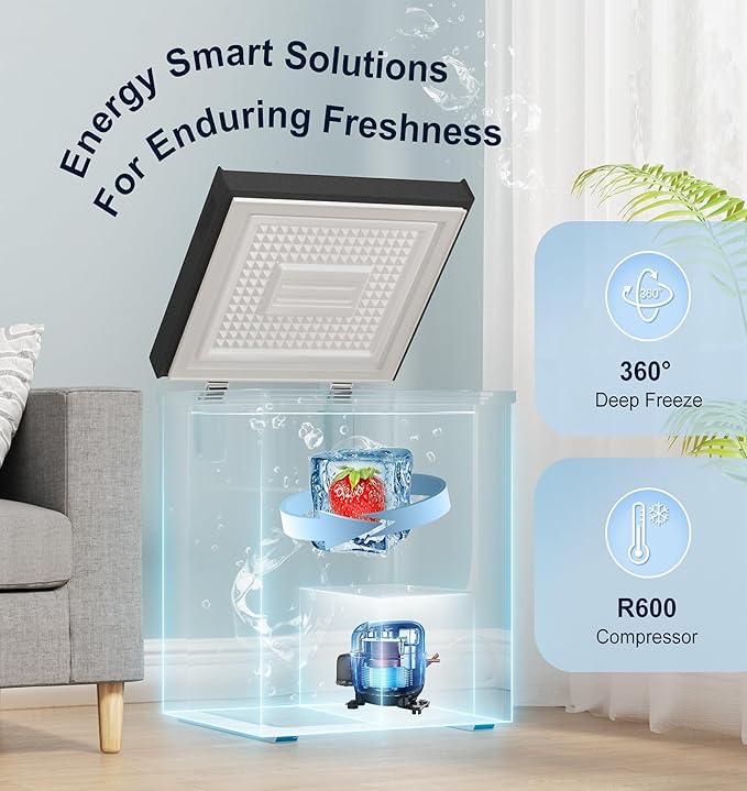 TABU 5.0 Cubic Feet Chest Freezer, Compact Freestanding Deep Freezer with 7 Level Adjustable Thermostat & Removable Basket,Top Opening, Low Noise(Black, 5.0 Cu.Ft.)