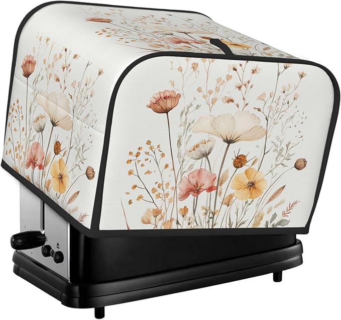 4 Slice Toaster Cover for Kitchen Watercolor Flower Botanical Waterproof and Dustproof Toaster Dust Cover with Side Pockets Decorative Universal Cover for Wide Slot Toasters and Small Appliances