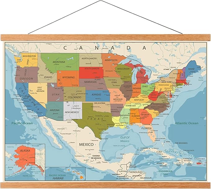 WITCOLOR Magnetic Poster Hanger, 30x20 30x30 30x40 Poster Frame Wood Wooden Magnet Print Posters Dowel Scroll Hanger Hangers Hanging Kit for Walls Map Canvas Artwork (Teak, 30")