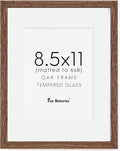 Picture Frame 8.5x11, Natural Oak Wood 8.5 x 11 Photo Frame, 8.5 by 11 Frame for Wall, 8.5x11 Picture Frame with Mat for 6x8, Tempered Real Glass, Walnut Color, Set of 1