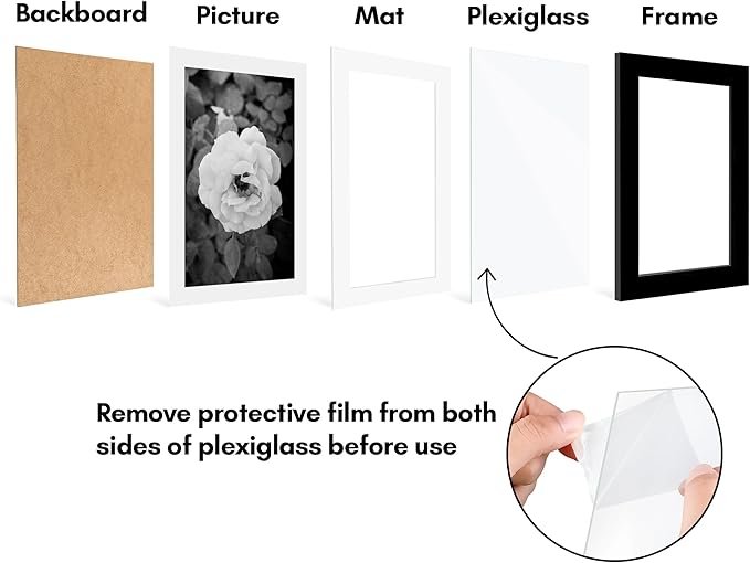 Americanflat 5x7 Picture Frame with Polished Plexiglass - Set of 5 - Use as 4x6 Frame with Mat or Display 5x7 Photo Without Mat - Galleria Collection - Picture Frames for Tabletop and Wall - Black