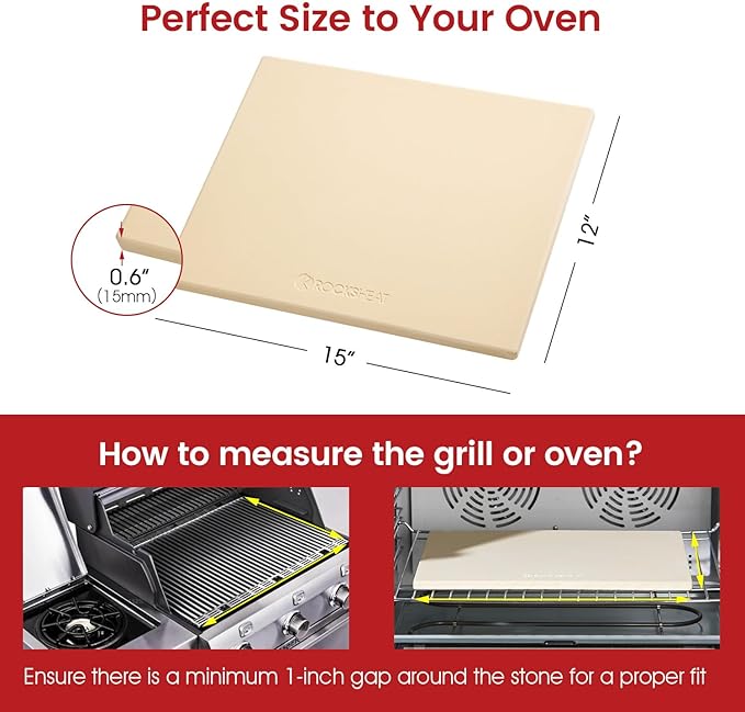15"×12"×0.5" Cordierite Pizza Stone with 11" Bamboo Pizza Peel - Heat Resistant Up to 1400°F for Oven & Grill, Perfect for 12-Inch Pizzas, Bread, Pies