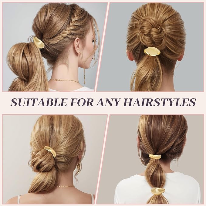 3PCS Metal Hair Tie For Women,Gold Cuffs,Metal Geometric Gold Hair Ties, Hair Accessories Stretchy and Non-Damage Ponytail Holders,Ponytail Cuff Hair Bands For Hair Styling (SET2)