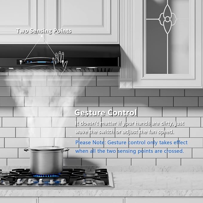 IKTCH 30 inch Range Hood 900 CFM, Black Under Cabinet Kitchen Vent Hood with 4 Speed Gesture Sensing&Touch Control Panel