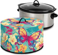 Butterfly Tropical Flower Leaf Print Slow Cooker Dust Cover Compatible with 6/7/8 Quart Slow Cooker Dust Proof Electric Slow Cooker Cover with Storage Pocket for Crock Pot Decor