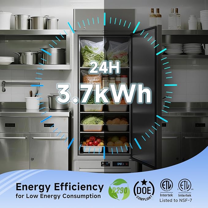 VEECOOL Commercial Refrigerators Upright WiFi Enabled, 27" One Section Solid Door Reach in Refrigerator with Right-Hinged Door, 23 cu.ft. Capacity, Stainless Steel, Fan Cooling, ETL&ETL Sanitation