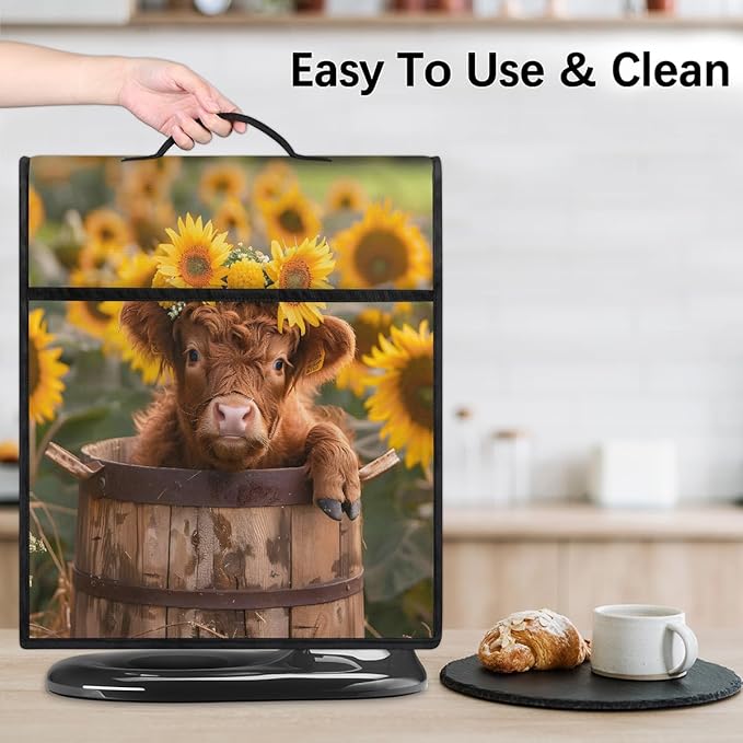 Kitchen Aid Mixer Cover Sunflowers Cute Highland Cow Stand Mixer Cover Compatible with 6-8 Quarts Stand Mixers, Dust Covers with Zipper Pocket Foldable Washable Kitchen Aid Organizer Bag