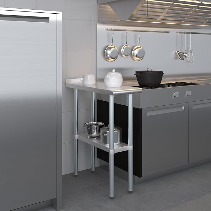 AmGood Stainless Steel Work Table with 1.5" Backsplash | Metal Kitchen Food Prep Table | NSF (12" Long x 30" Deep)
