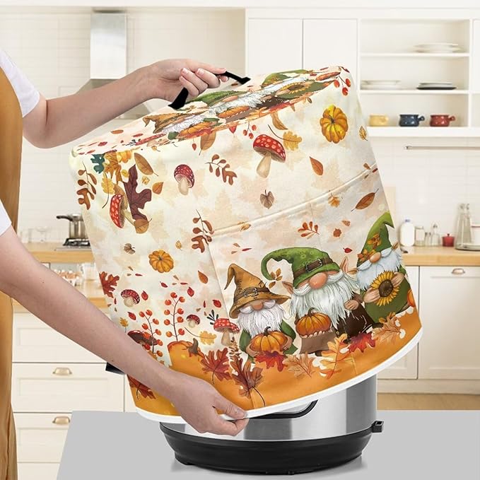 Insulated Pressure Cooker Cover Rice Cooker, Air Fryer and Crock Pot, 6 Qt Dust Cover with Pocket Thanksgiving Day Decor Gnome Maple Leaf
