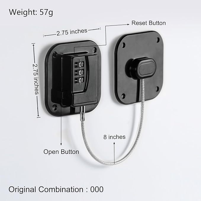 Refrigerator Lock, Heavy Duty Fridge Lock, Combination Lock for Refrigerator Cabinets, Drawers, Safety Lock, Easy Install No Keys Needed (Black-3Pack)