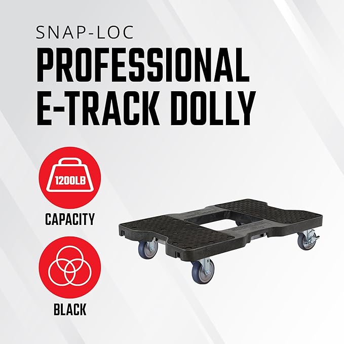 SNAP-LOC, 4 Wheel Dolly, 1,200 lb Professional E Track Dolly, Heavy Duty Furniture Moving Cart, Modular Cargo Platform, Made in USA, Black