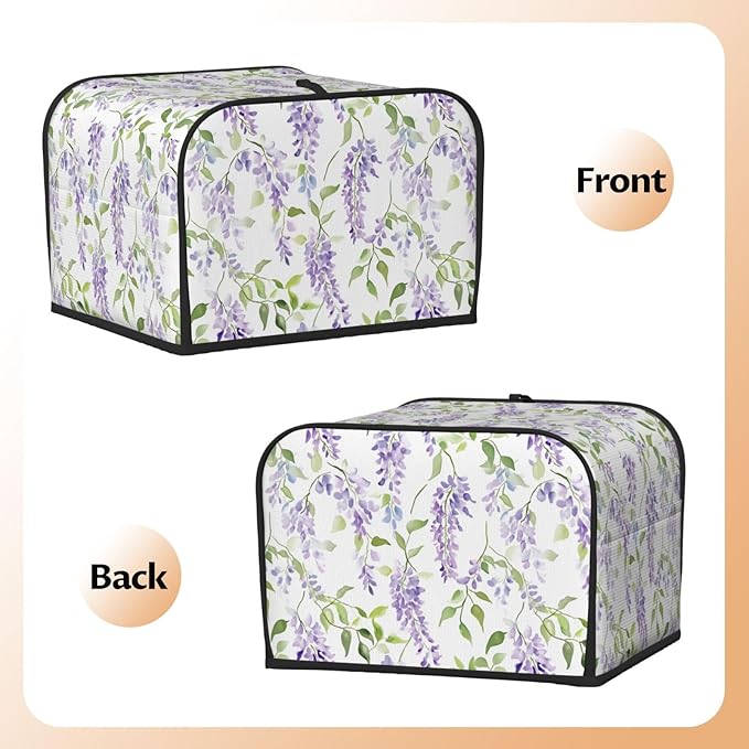 4 Slice Toaster Cover for Kitchen Lavender Flower Pattern Waterproof and Dustproof Toaster Dust Cover with Side Pockets Decorative Universal Cover for Wide Slot Toasters and Small Appliances