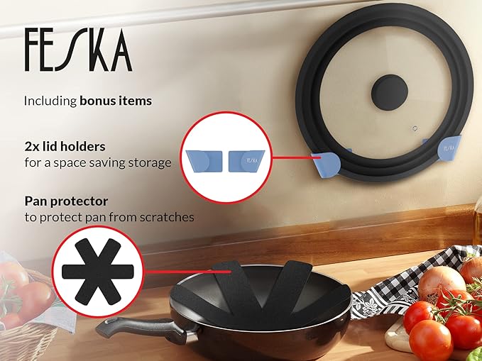 Universal Pot Lid (Ø 9.5 | 10 | 11″) incl. 2x Lid Holder & Felt Protector - Pot Cover, Pan, Frying Pan, Cast Iron Lid & Crock Pot