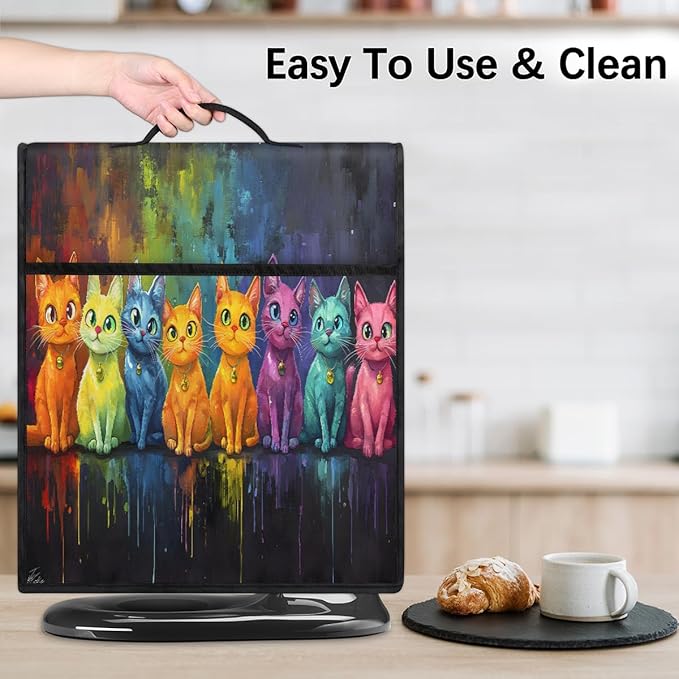 Kitchen Aid Mixer Cover Cat Color Oil Painting Stand Mixer Cover Compatible with 6-8 Quarts Stand Mixers, Dust Covers with Zipper Pocket Foldable Washable Kitchen Aid Organizer Bag