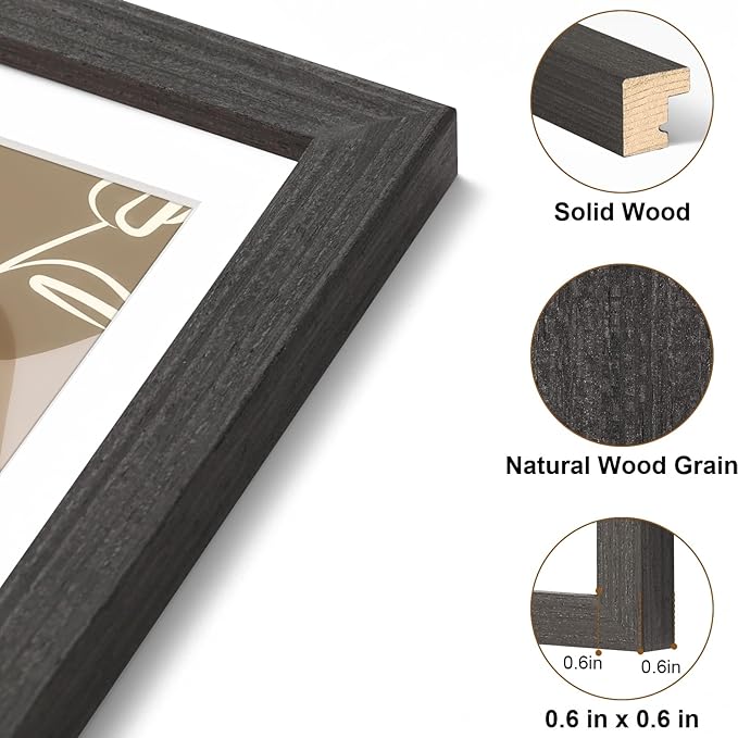 Vittanly 11x17 Picture Frame, Solid Wood Frame with Plexiglass, Includes 8x12 Mat, Wall Hanging for Photos, Home Decor, Black, 1 Pack