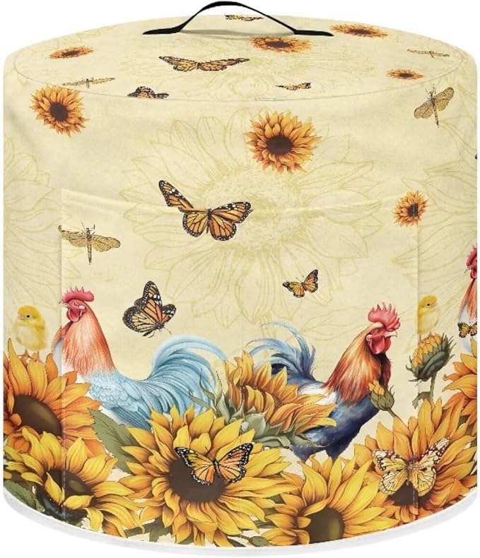 Flashideas Sunflower Chicken Pressure Cooker Cover for Women Insulated Rice Cooker Cover with Easy to Clean Lining Stain Resistant Dust Cover with Pockets for Instant Pot 6 Quart Appliance Cover
