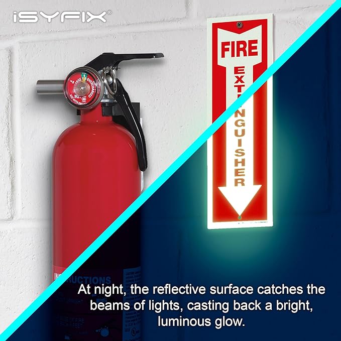 iSYFIX Fire Extinguisher Reflective Signs – 5 Pack 4x12 Inch – 40 mil Thick Polystyrene Plastic, Laminated for Ultimate UV, Weather, Scratch, Water & Fade Resistance, Indoor & Outdoor